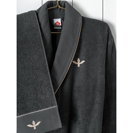 Cotton Box Folk Art Aile Bornoz Seti Yamka Bej-antrasit