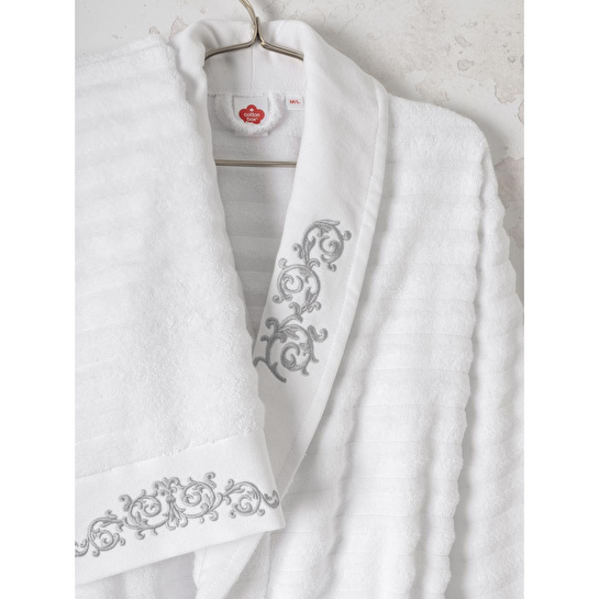 Cotton Box Seta Aile Bornoz Seti Genny Beyaz-antrasit