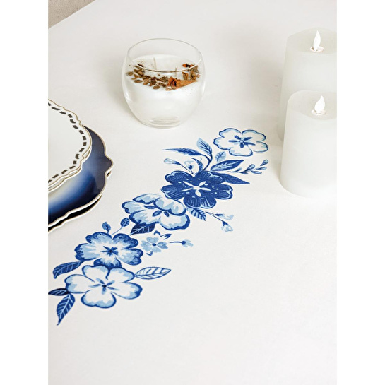 Cotton Box Pano Baskılı Masa Örtüsü Violet Mavi 170x170