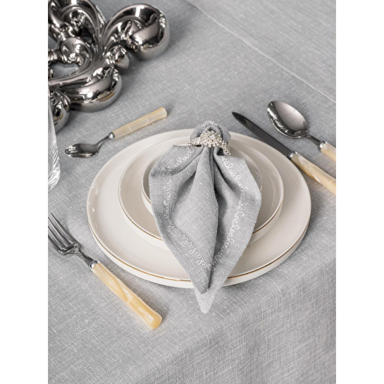 Cotton Box Keten Masa Örtüsü Takımı Pera Gri 175x240