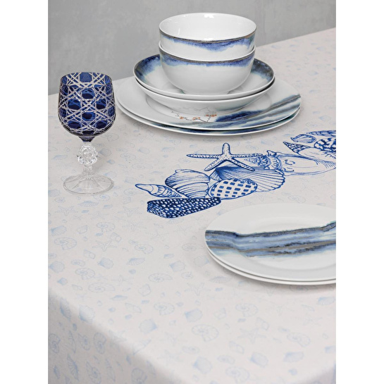 Cotton Box Pano Baskılı Masa Örtüsü Cowry Mavi 170x170