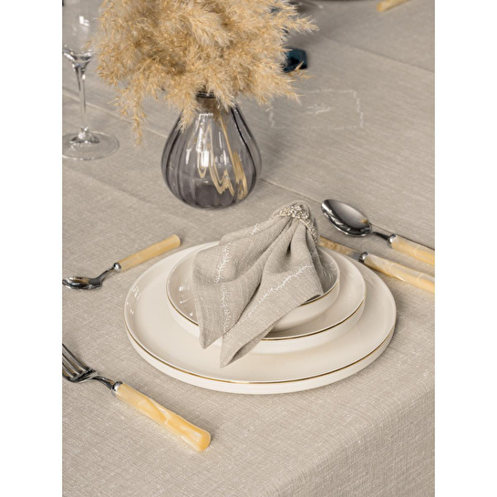 Cotton Box Keten Masa Örtüsü Takımı Pera Toprak 175x240