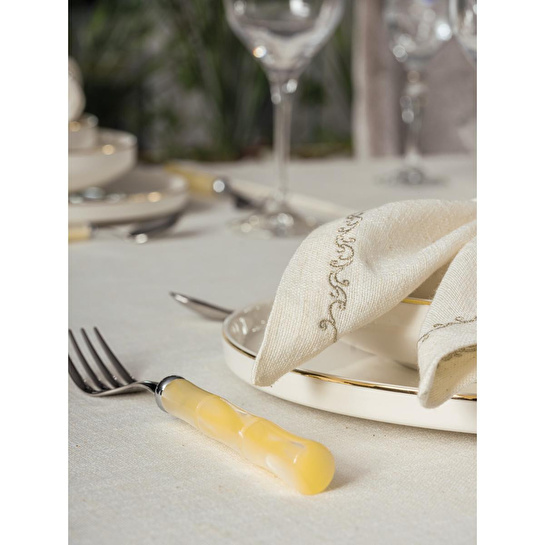 Cotton Box Keten Masa Örtüsü Takımı Pera Ekru 175x240