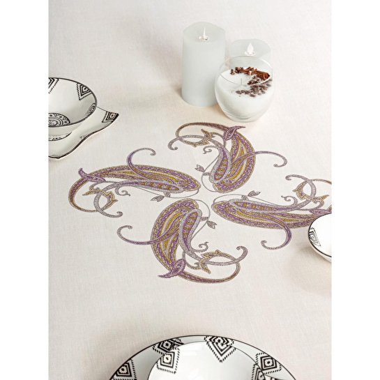 Cotton Box Pano Baskılı Masa Örtüsü Nels Bej 170x230