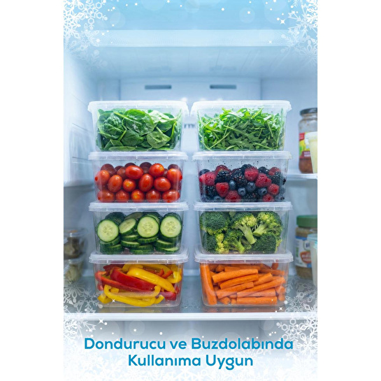 Vienev 8'li 2 Lt Sabit Kapaklı Şeffaf Saklama Kabı Seti - Dikdörtgen Bakliyat Erzak Düzenleyici Kutu