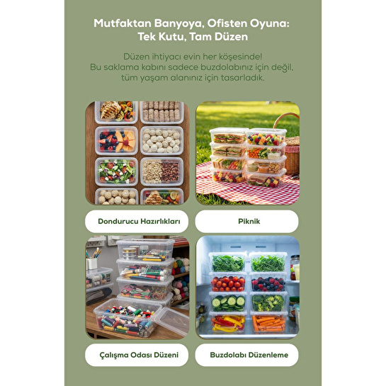 Vienev 8'li 2 Lt Sabit Kapaklı Şeffaf Saklama Kabı Seti - Dikdörtgen Bakliyat Erzak Düzenleyici Kutu