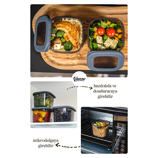 Vienev Beyaz Serigrafi Etiketli Kaşıklı Kare Erzak Saklama Kabı 12'li Set Küçük Boy 0,55 Litre