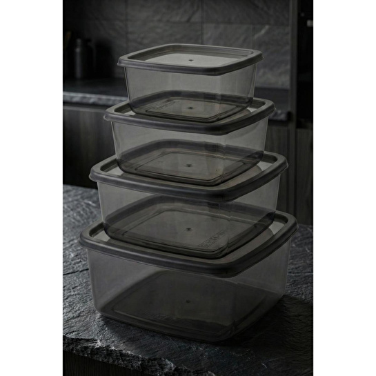 Vienev 12'li Kare Hava Geçirmez Saklama Kabı Antrasit (1,4 Lt - 850 Ml - 500 Ml - 270 Ml)