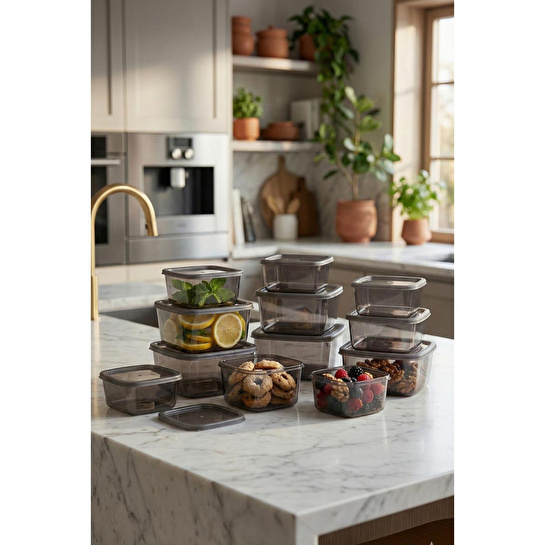 Vienev 12'li Kare Hava Geçirmez Saklama Kabı Antrasit (1,4 Lt - 850 Ml - 500 Ml - 270 Ml)