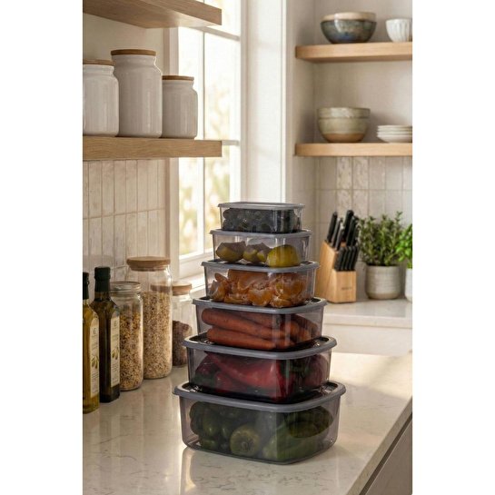 Vienev 6'lı Hava Geçirmez Saklama Kabı Antrasit (3-2-1,2-0,75-0,50-0,25 Lt)