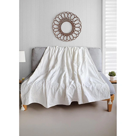 The Mia Throw Koltuk Şalı Püsküllü Krem 170x130