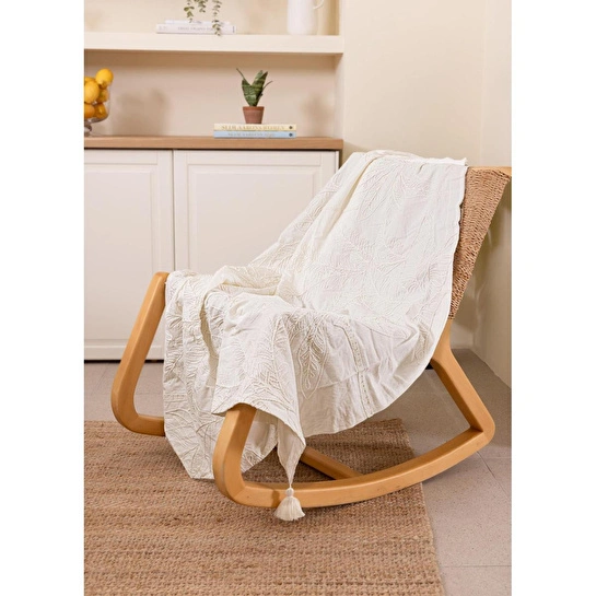 The Mia Throw Koltuk Şalı Püsküllü Krem 170x130