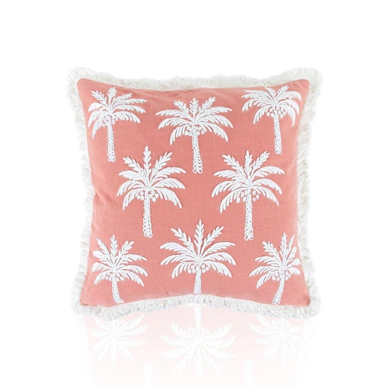 The Mia Tropikal Palmiye Desenli Kırlent Somon 45 X 45 Cm