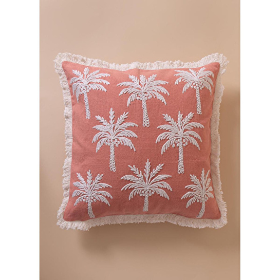 The Mia Tropikal Palmiye Desenli Kırlent Somon 45 X 45 Cm