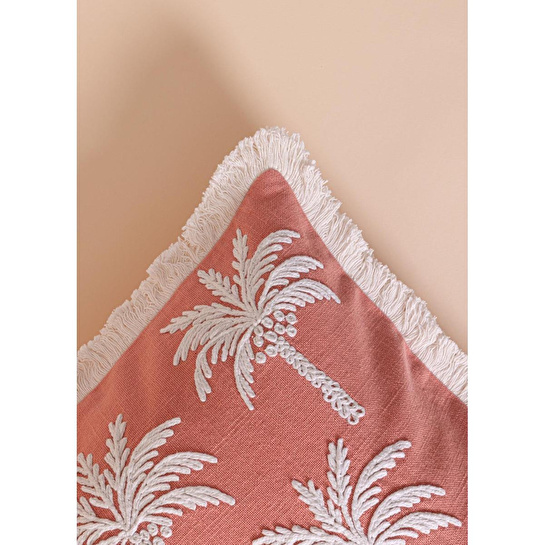 The Mia Tropikal Palmiye Desenli Kırlent Somon 45 X 45 Cm