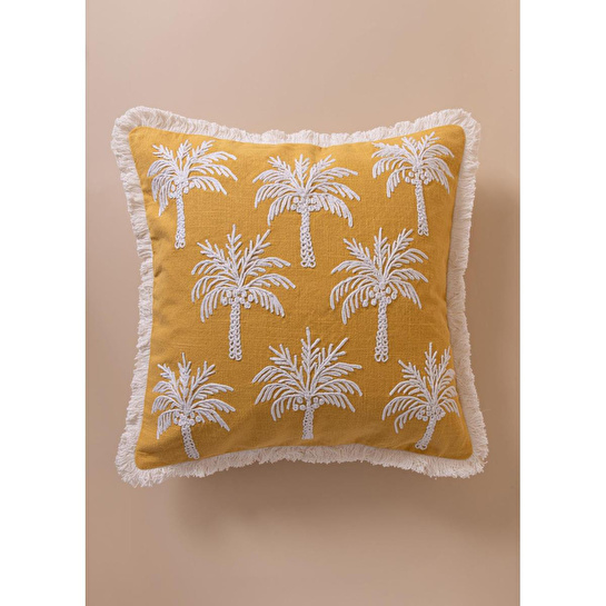 The Mia Tropikal Palmiye Desenli Kırlent Hardal 45 X 45 Cm