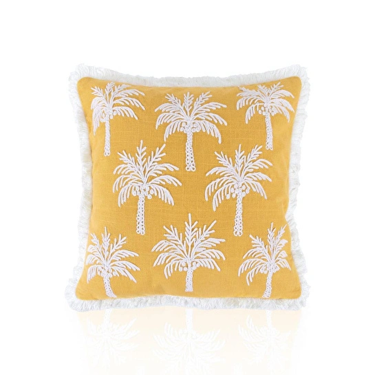 The Mia Tropikal Palmiye Desenli Kırlent Hardal 45 X 45 Cm