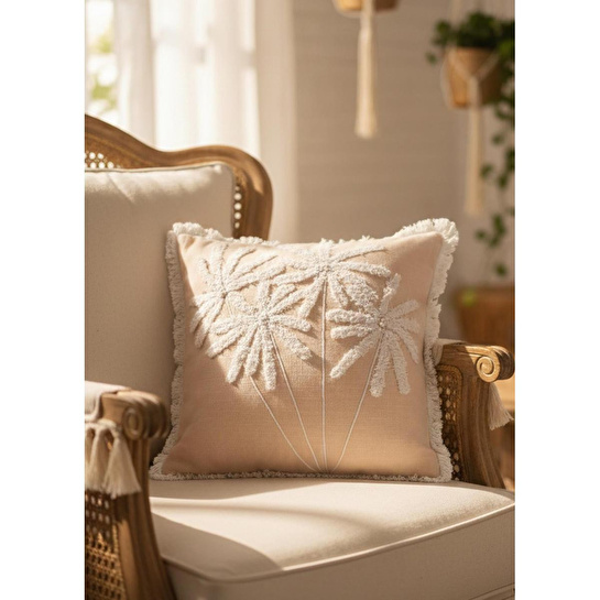 The Mia Bohem Palmiye Desenli Kırlent Pudra 45 X 45 Cm