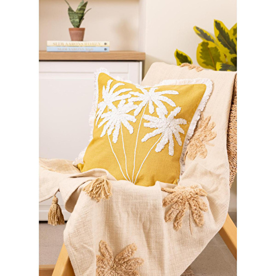 The Mia Bohem Palmiye Desenli Kırlent Hardal 45 X 45 Cm