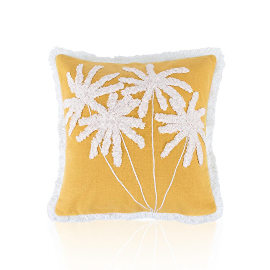 The Mia Bohem Palmiye Desenli Kırlent Hardal 45 X 45 Cm