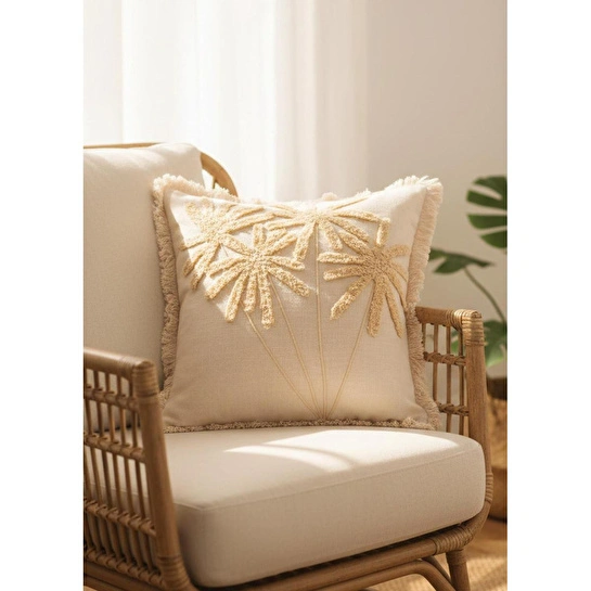 The Mia Bohem Palmiye Desenli Kırlent Bej 45 X 45 Cm