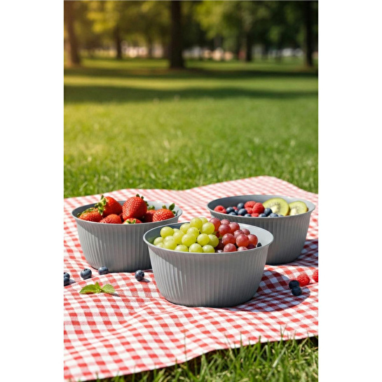 Vienev 3'lü 2 Litre Plastik Karıştırma Ve Saklama Kase Seti Gri