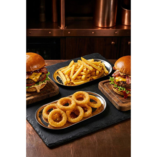 Vienev 2’li Büyük Boy Gümüş Renk Oval Kayık Tabak Seti - Sunum Ve Çerezlik Tabağı