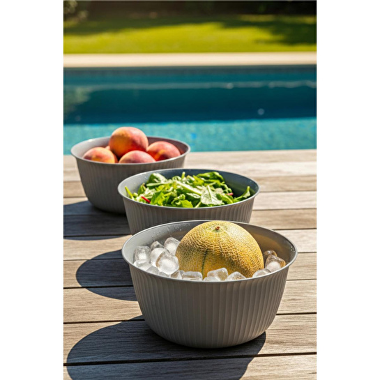 Vienev 3'lü 5 Litre Plastik Karıştırma Ve Saklama Kase Seti Gri