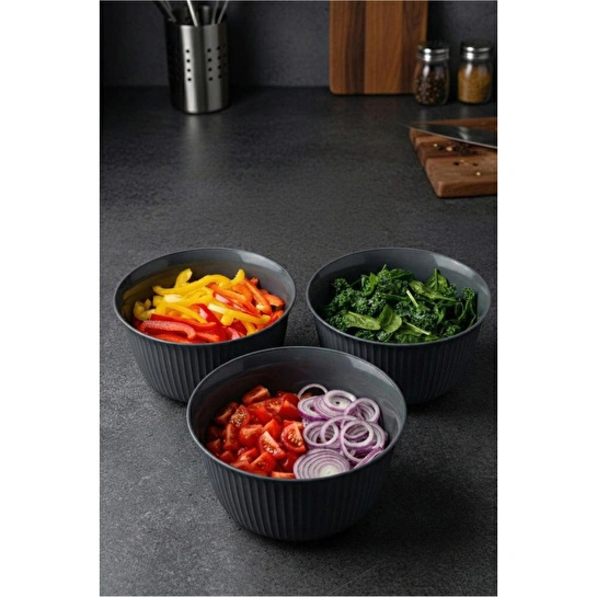 Vienev 3'lü 3 Litre Plastik Karıştırma Ve Saklama Kase Seti Antrasit