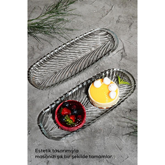 Vienev 2'li Büyük Sunumluk Cam Kayık Tabak