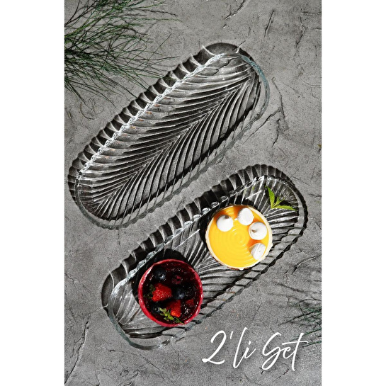 Vienev 2'li Büyük Sunumluk Cam Kayık Tabak