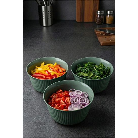 Vienev 3'lü 3 Litre Plastik Karıştırma Ve Saklama Kase Seti Yeşil