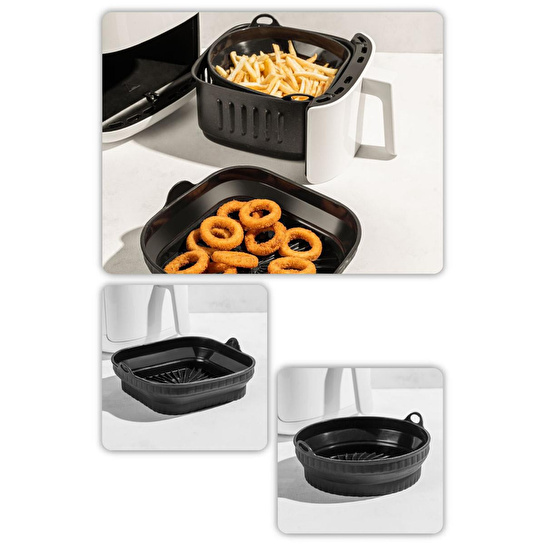 Vienev 2li Katlanır Silikon Pişirme Kalıbı Hava Fritözü Kalıbı Airfryer Aksesuar Tüm Fritözlere Uyumlu