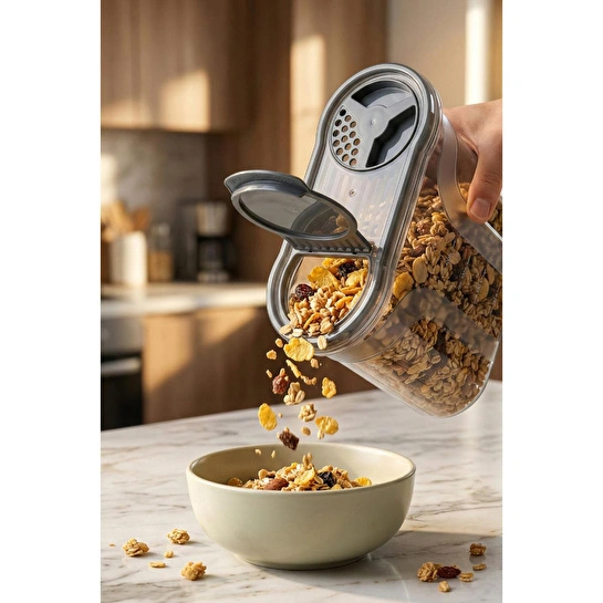 Vienev 3'lü Çift Kapaklı Erzak Saklama Kabı Seti 1400 Ml Antrasit