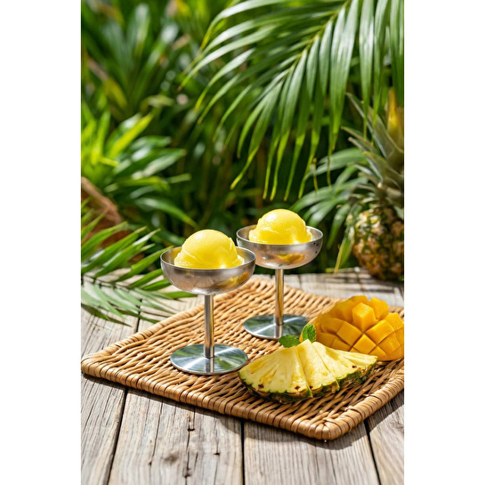 Vienev 2'li Gümüş Renk Metal Dondurmalık Seti - Şık Sunum Ve Tatlı Kasesi