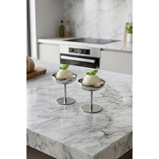 Vienev 2'li Gümüş Renk Metal Dondurmalık Seti - Şık Sunum Ve Tatlı Kasesi