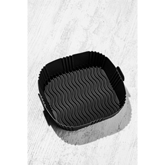 Vienev Kare Silikon Pişirme Kalıbı Hava Fritözü Kalıbı Airfryer Aksesuar Tüm Fritözlere Uyumlu Siyah
