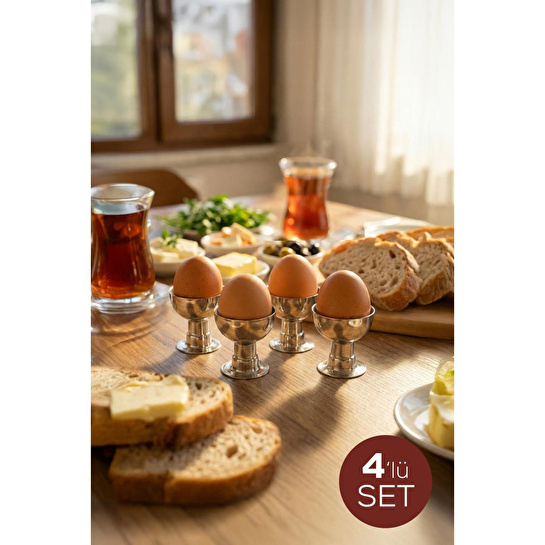 Vienev 4'lü Metal Yumurtalık Seti Şık Kahvaltı Sunumu - Yumurta Kabı