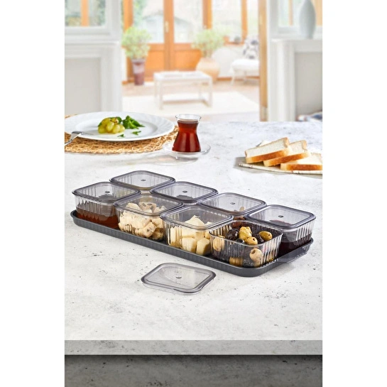 Vienev 8 Bölmeli Kare Kahvaltılık Saklama Kabı Seti