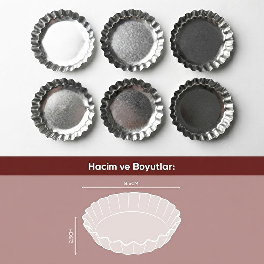 Vienev Geniş Tabanlı 6'lı Mini Boy Metal Tırtıklı Tartolet Ve Porsiyonluk Kek Kalıbı Seti