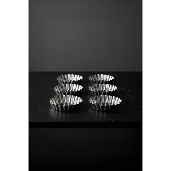 Vienev Geniş Tabanlı 6'lı Mini Boy Metal Tırtıklı Tartolet Ve Porsiyonluk Kek Kalıbı Seti