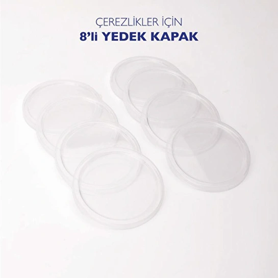 Emaylab 8’li Yedek Mika Kapaklar - Emaye Çerezlik, Kahvaltılık, Reçellik, Zeytinlik Ve Sunumluklar Için 8cm