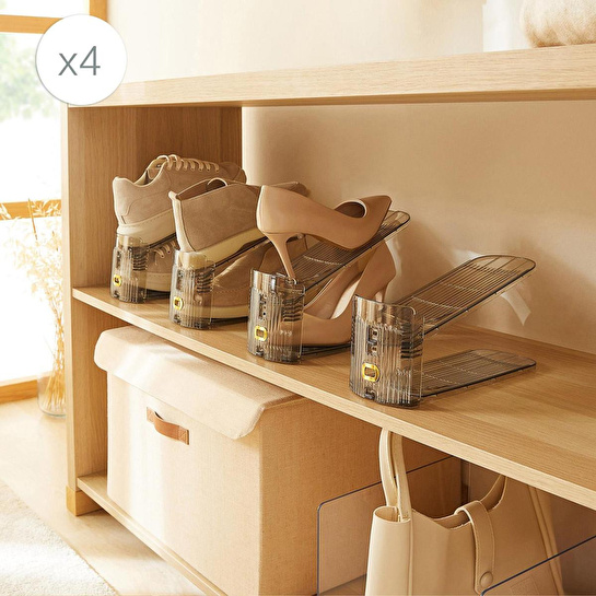 Ocean Home Textile 4'lü Ayarlanabilir Şeffaf Antrasit Ayakkabı Düzenleyici 26 X 11.5 X 19.5 Cm