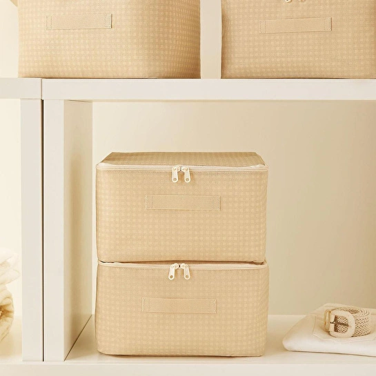 Home Wave 8'li Küçük Boy Bej Pötikare Hurç Set 30 X 22 X 18 Cm