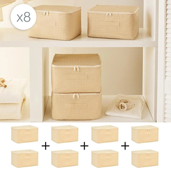 Home Wave 8'li Küçük Boy Bej Pötikare Hurç Set 30 X 22 X 18 Cm