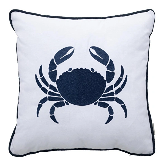 Mudo Home Mari̇n Crab Nakişli Kirlent Beyaz Laci̇vert 50x50 Cm
