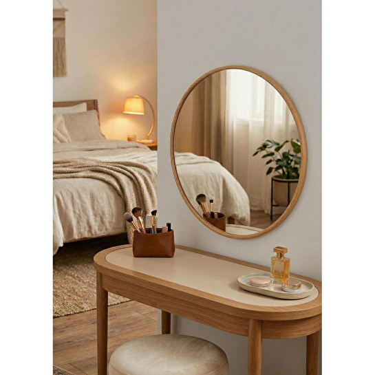 The Mia Ahşap Duvar Aynası 70x70 Cm