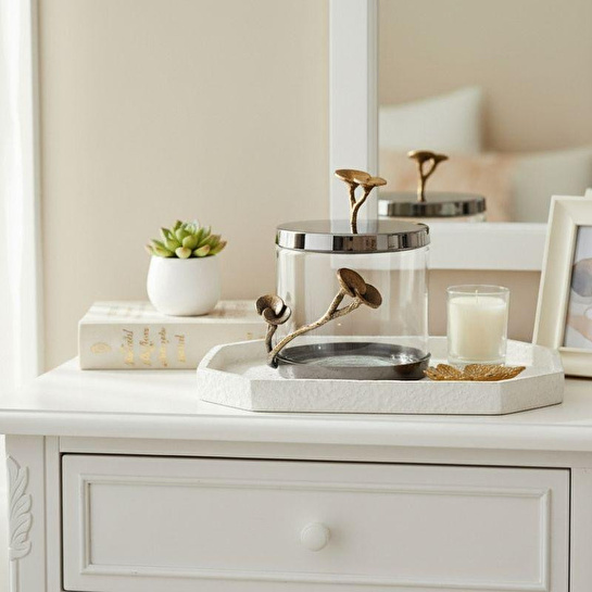 Cornella Rose Dekoratif Cam Kavanoz Silver - Gold Küçük Ağız:12 Cm X Boy:12 Cm X Tüm:16 Cm