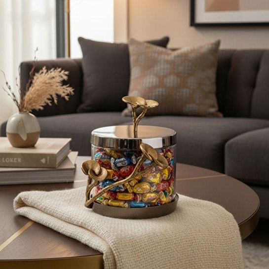 Cornella Rose Dekoratif Cam Kavanoz Silver - Gold Küçük Ağız:12 Cm X Boy:12 Cm X Tüm:16 Cm