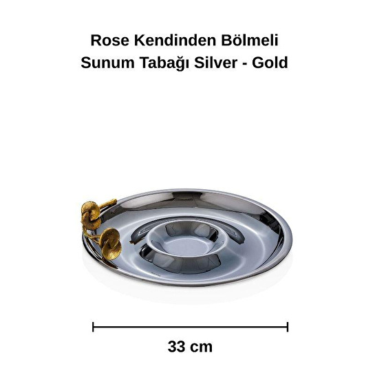 Cornella Rose Kendinden Bölmeli Sunum Tabağı Silver - Gold Çap :33 Cm